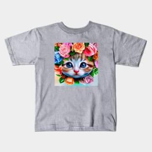 Adorable Kitten in Flowers Wreath Kids T-Shirt